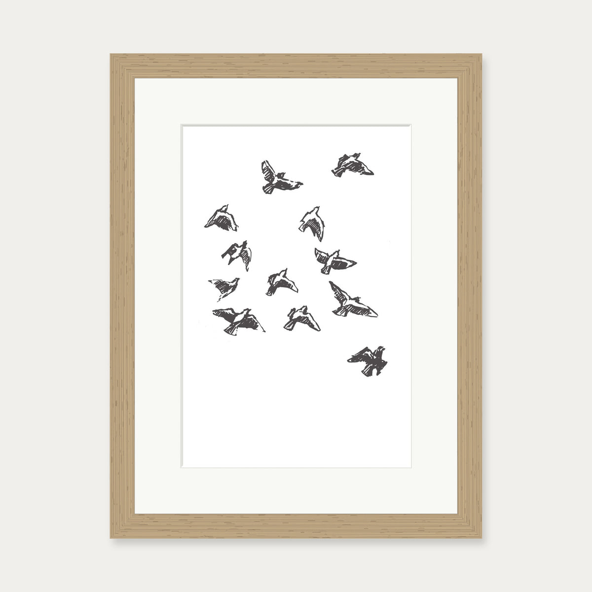 Watercolour Birds 2 Art Print — 30 x 40 cm — Oak Frame