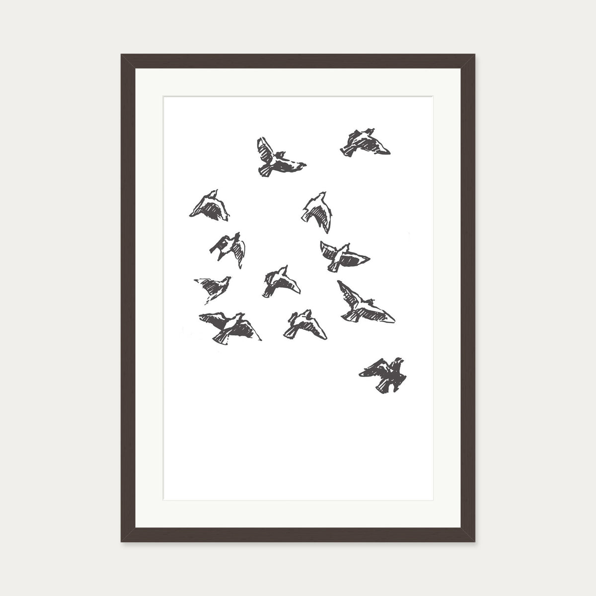 Watercolour Birds 2 Art Print — 50 x 70 cm — Brown Frame