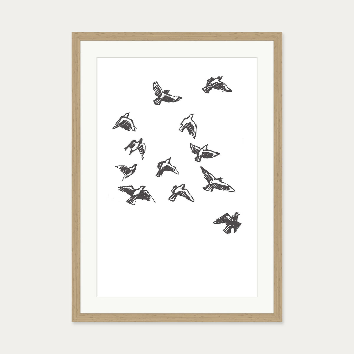 Watercolour Birds 2 Art Print — 50 x 70 cm — Oak Frame
