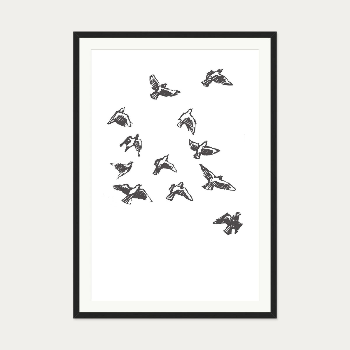 Watercolour Birds 2 Art Print — 70 x 100 cm — Black Frame