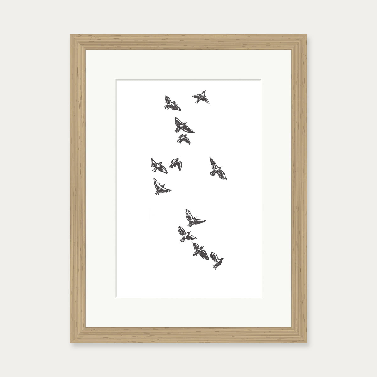 Watercolour Birds 3 Art Print — 30 x 40 cm — Oak Frame