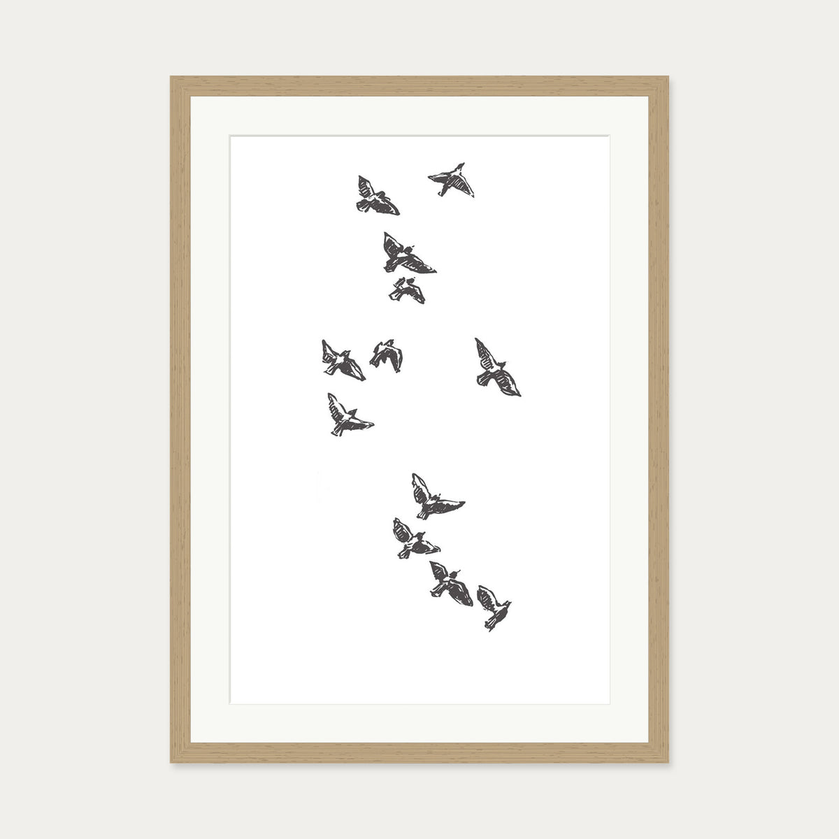 Watercolour Birds 3 Art Print — 50 x 70 cm — Oak Frame