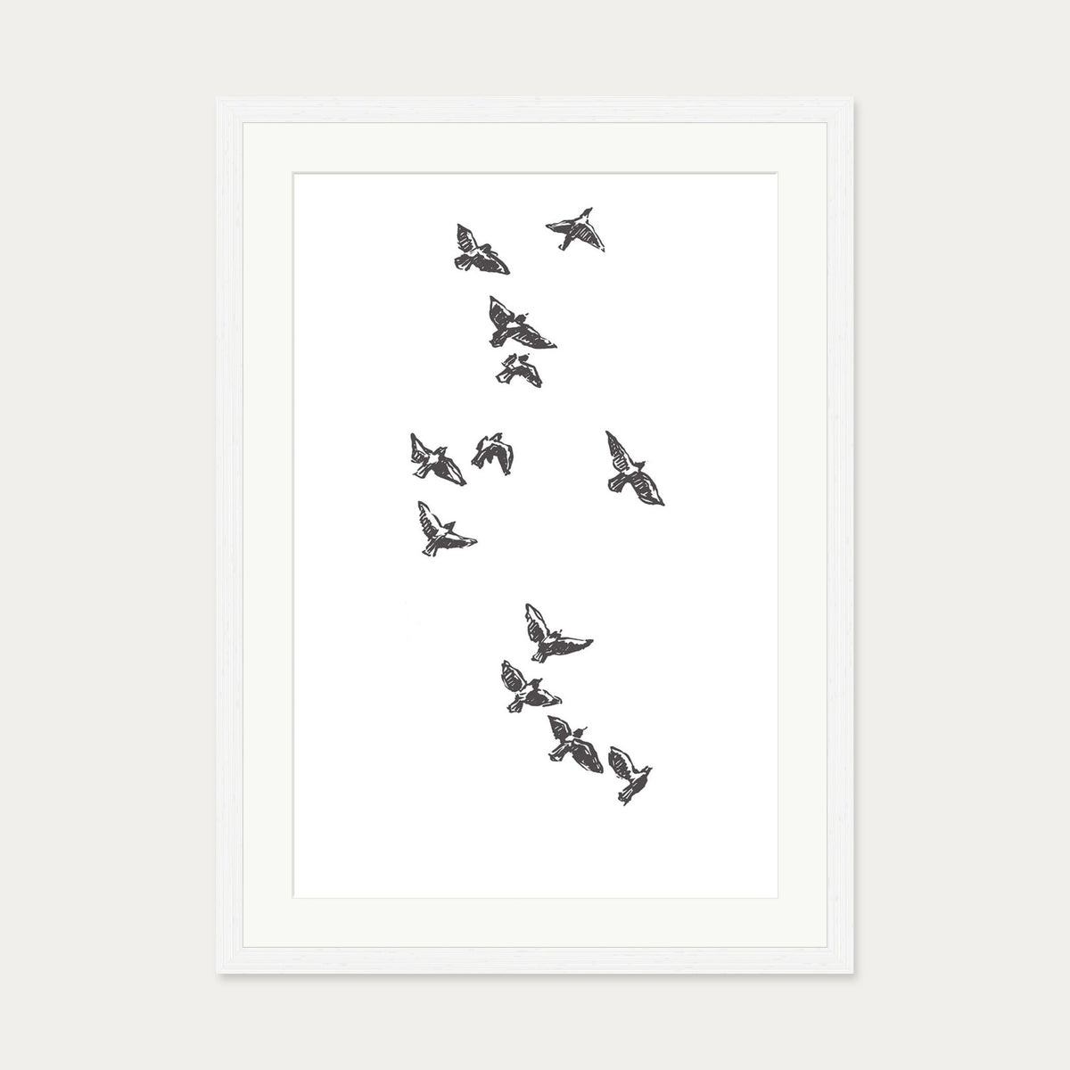 Watercolour Birds 3 Art Print — 50 x 70 cm — White Frame