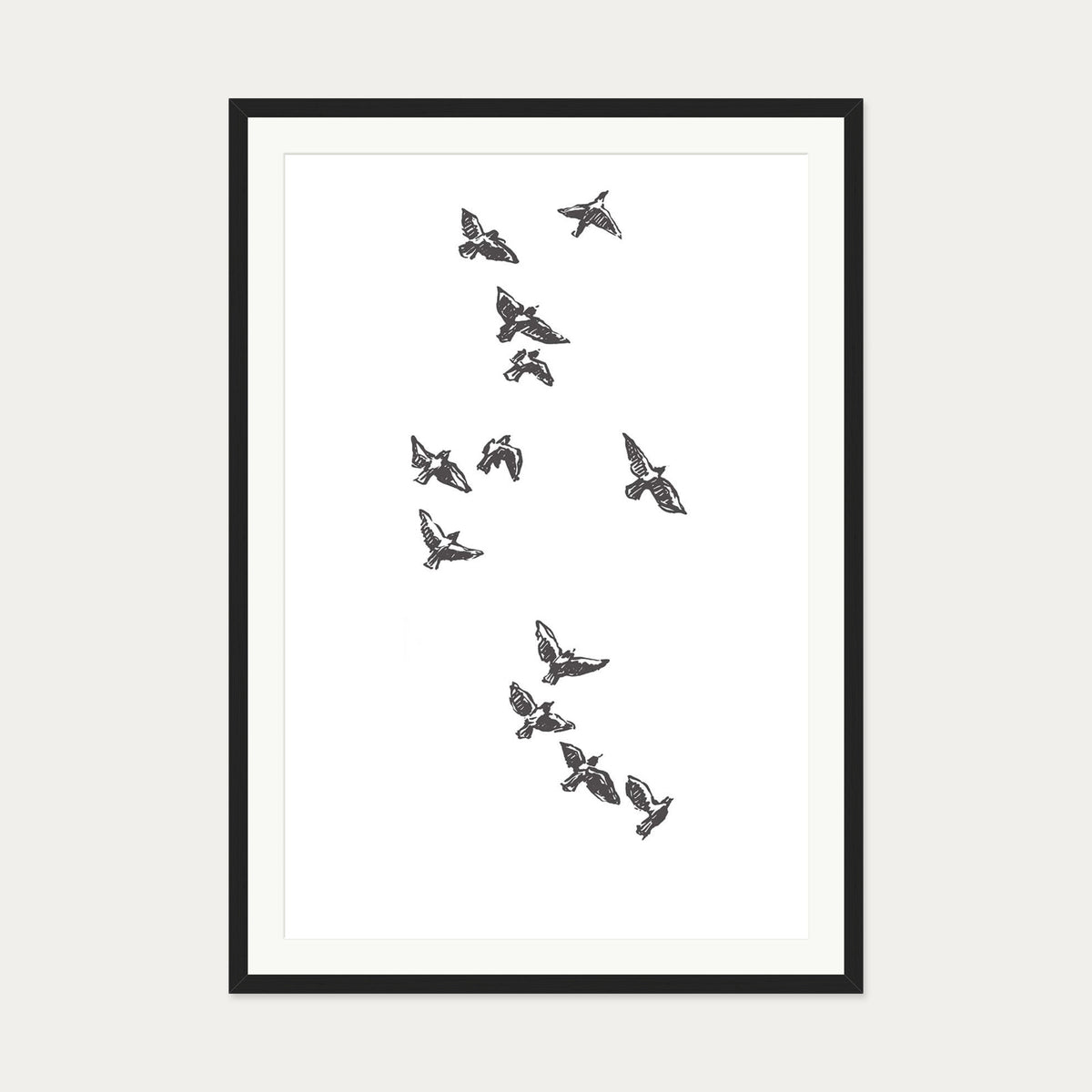Watercolour Birds 3 Art Print — 70 x 100 cm — Black Frame
