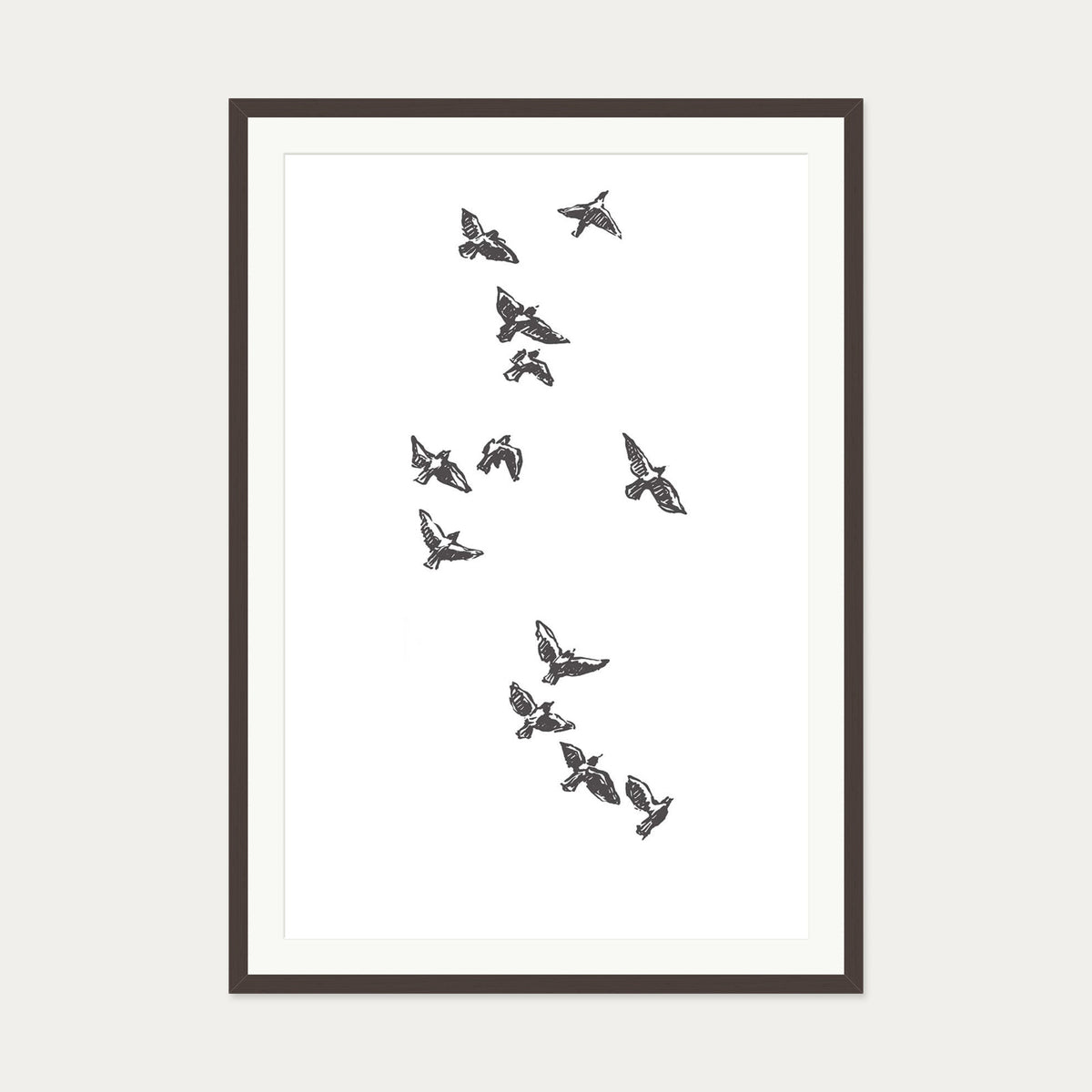 Watercolour Birds 3 Art Print — 70 x 100 cm — Brown Frame