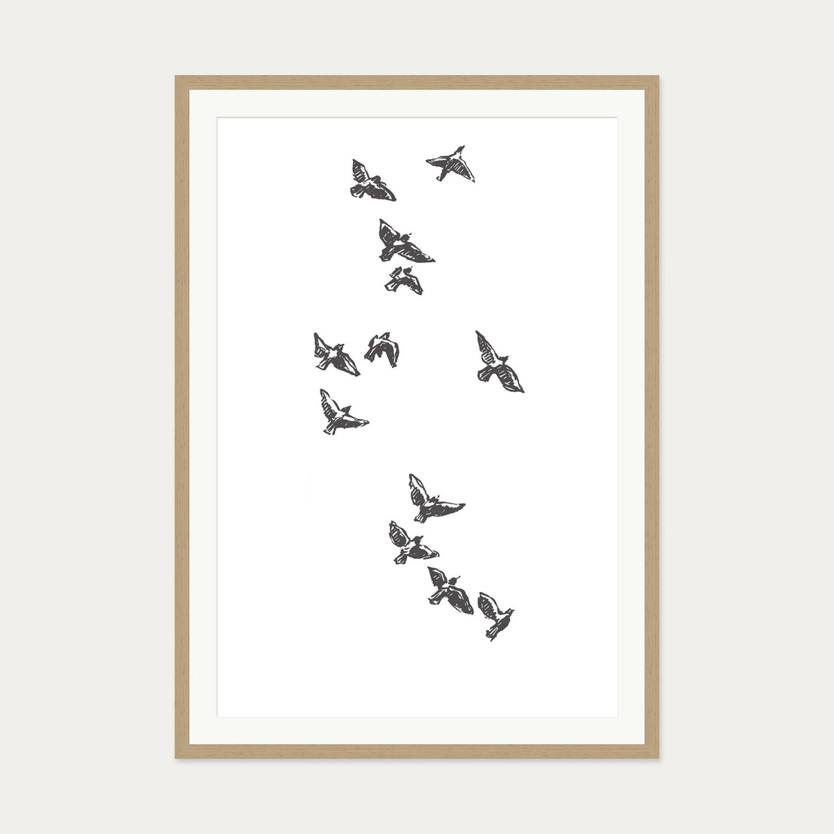 Watercolour Birds 3 Art Print — 70 x 100 cm — Oak Frame
