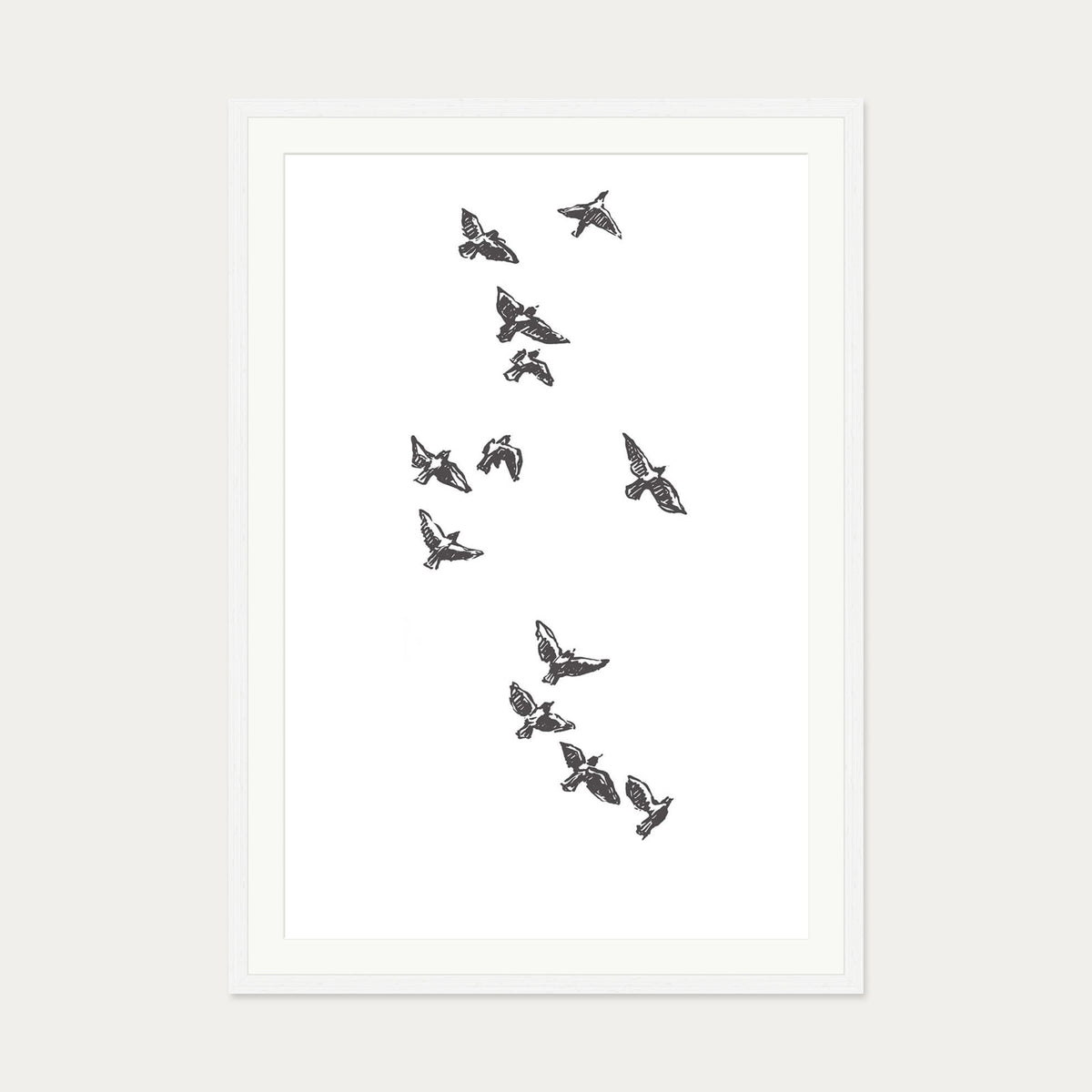 Watercolour Birds 3 Art Print — 70 x 100 cm — White Frame