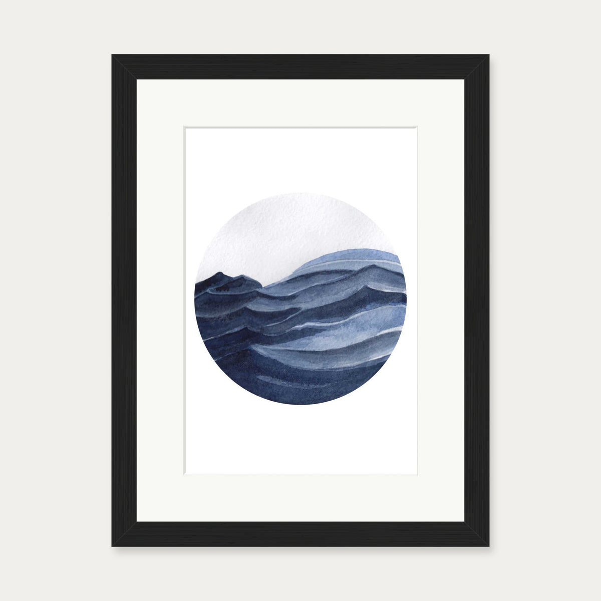 Watercolour Blue Seascape Art Print — 30 x 40 cm — Black Frame