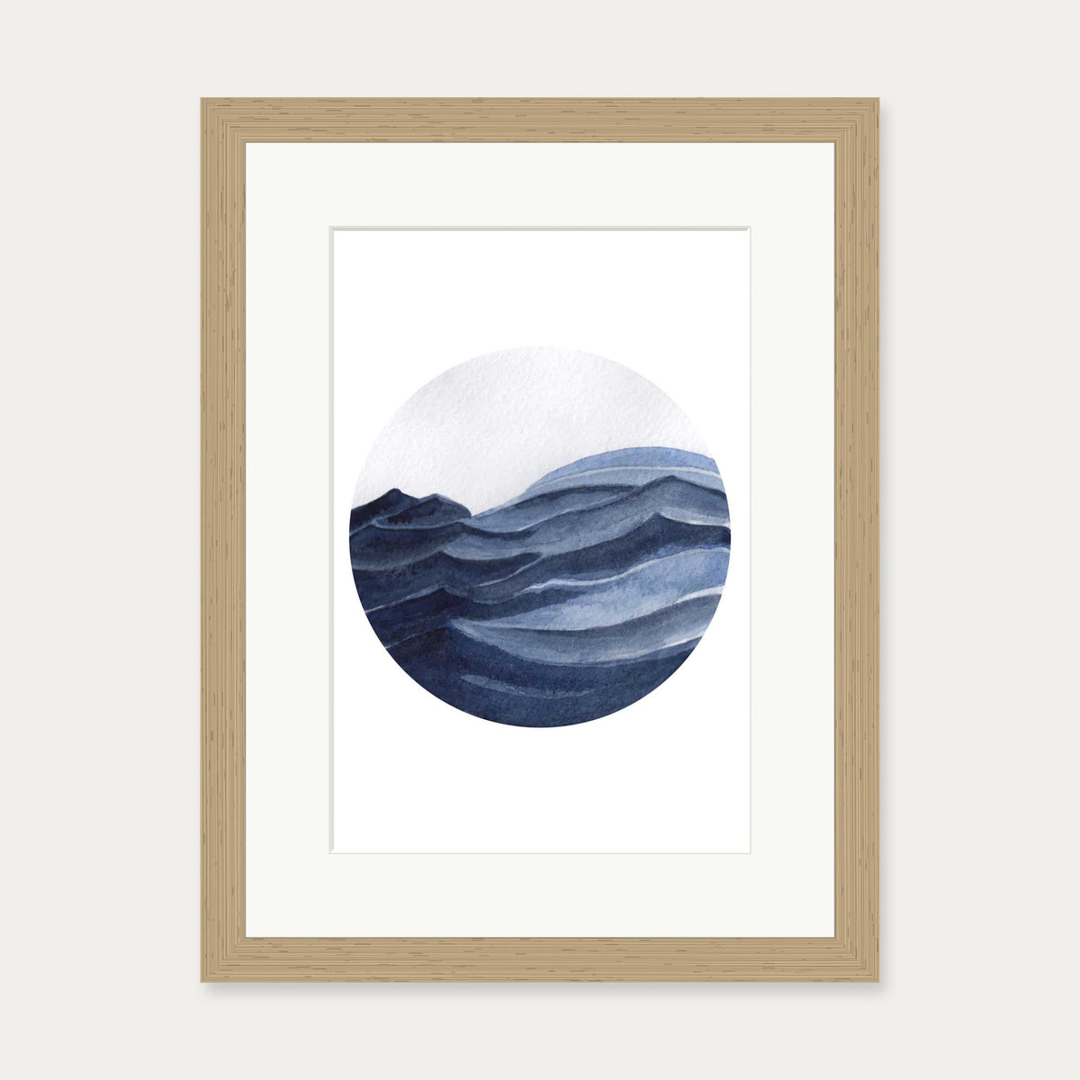 Watercolour Blue Seascape Art Print — 30 x 40 cm — Oak Frame