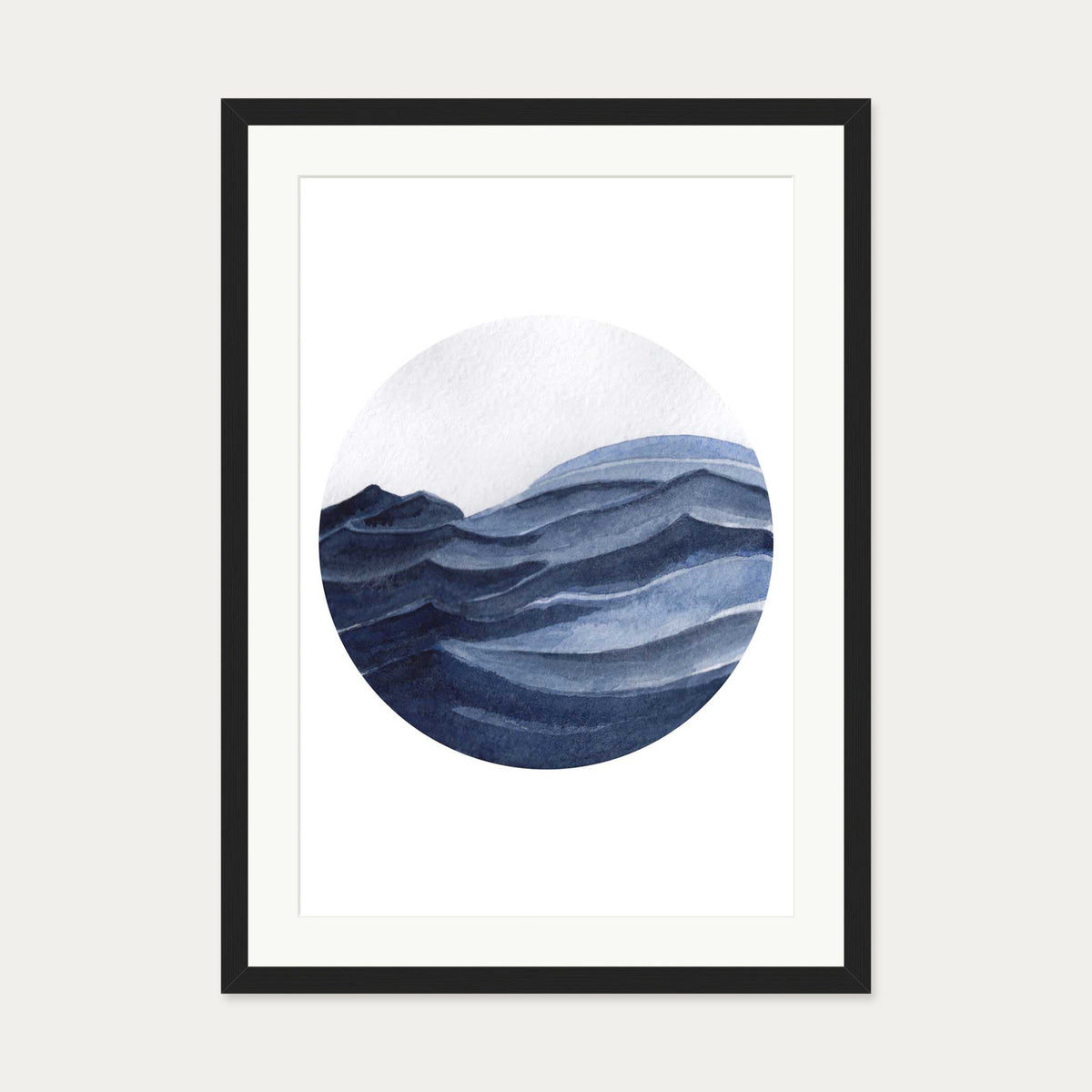 Watercolour Blue Seascape Art Print — 50 x 70 cm — Black Frame
