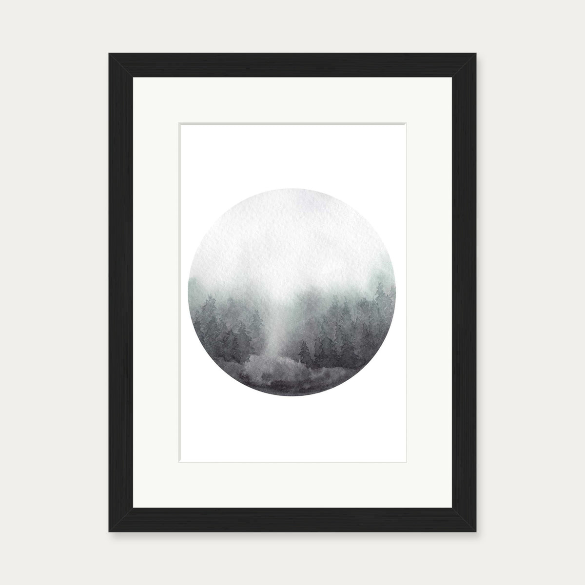 Watercolour Forest At Dawn Art Print — 30 x 40 cm — Black Frame