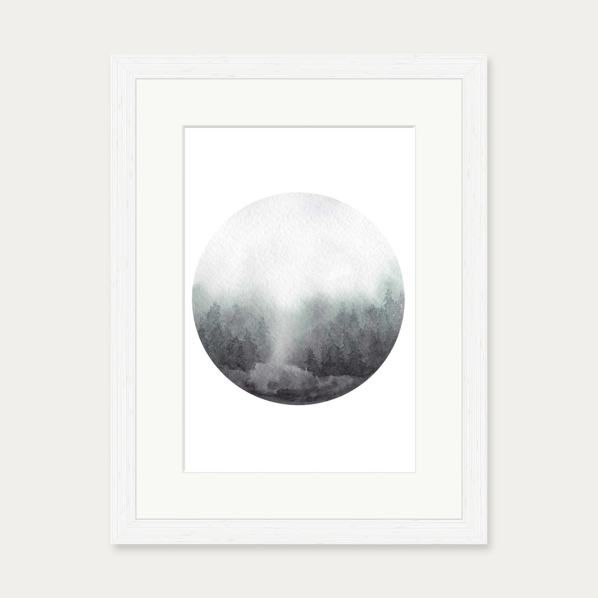 Watercolour Forest At Dawn Art Print — 30 x 40 cm — White Frame