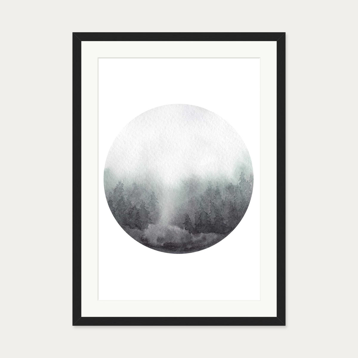 Watercolour Forest At Dawn Art Print — 50 x 70 cm — Black Frame