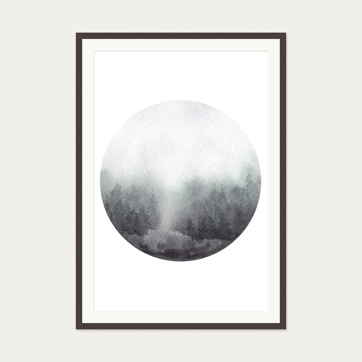 Watercolour Forest At Dawn Art Print — 70 x 100 cm — Brown Frame