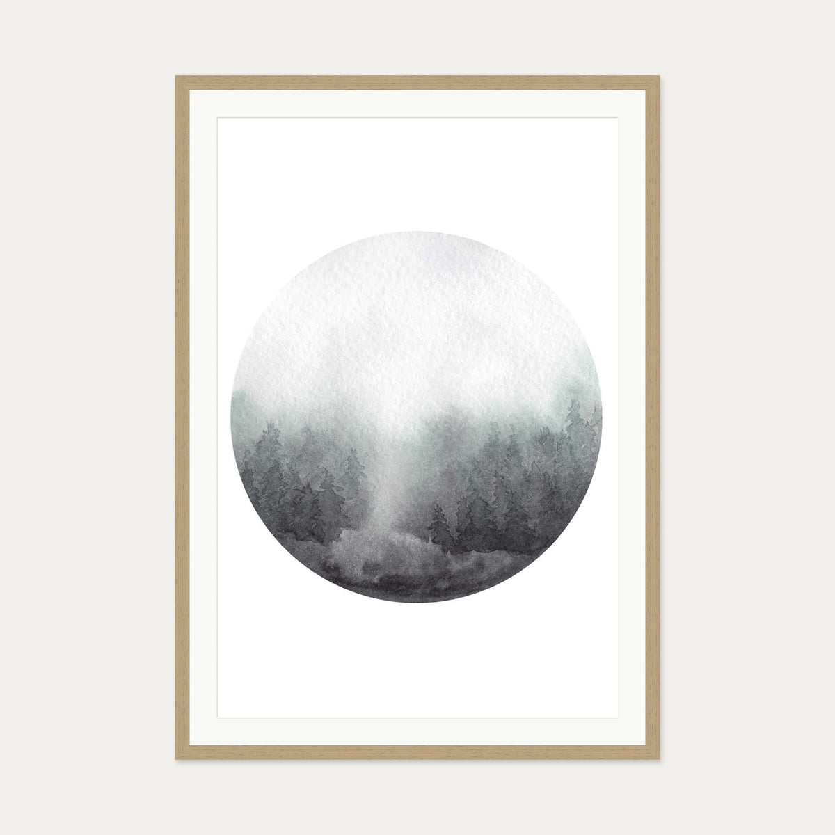Watercolour Forest At Dawn Art Print — 70 x 100 cm — Oak Frame