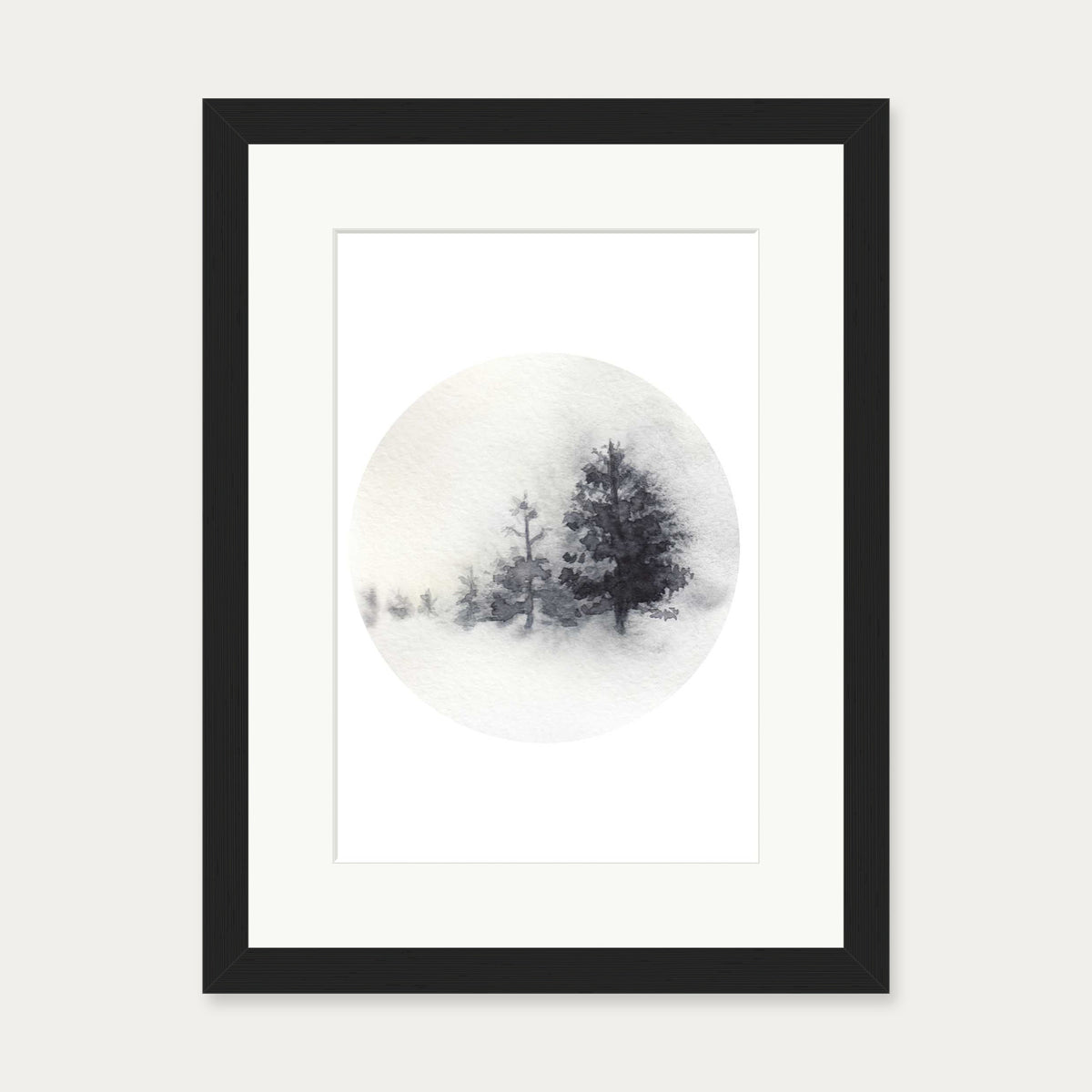 Watercolour Forest In Winter Art Print — 30 x 40 cm — Black Frame
