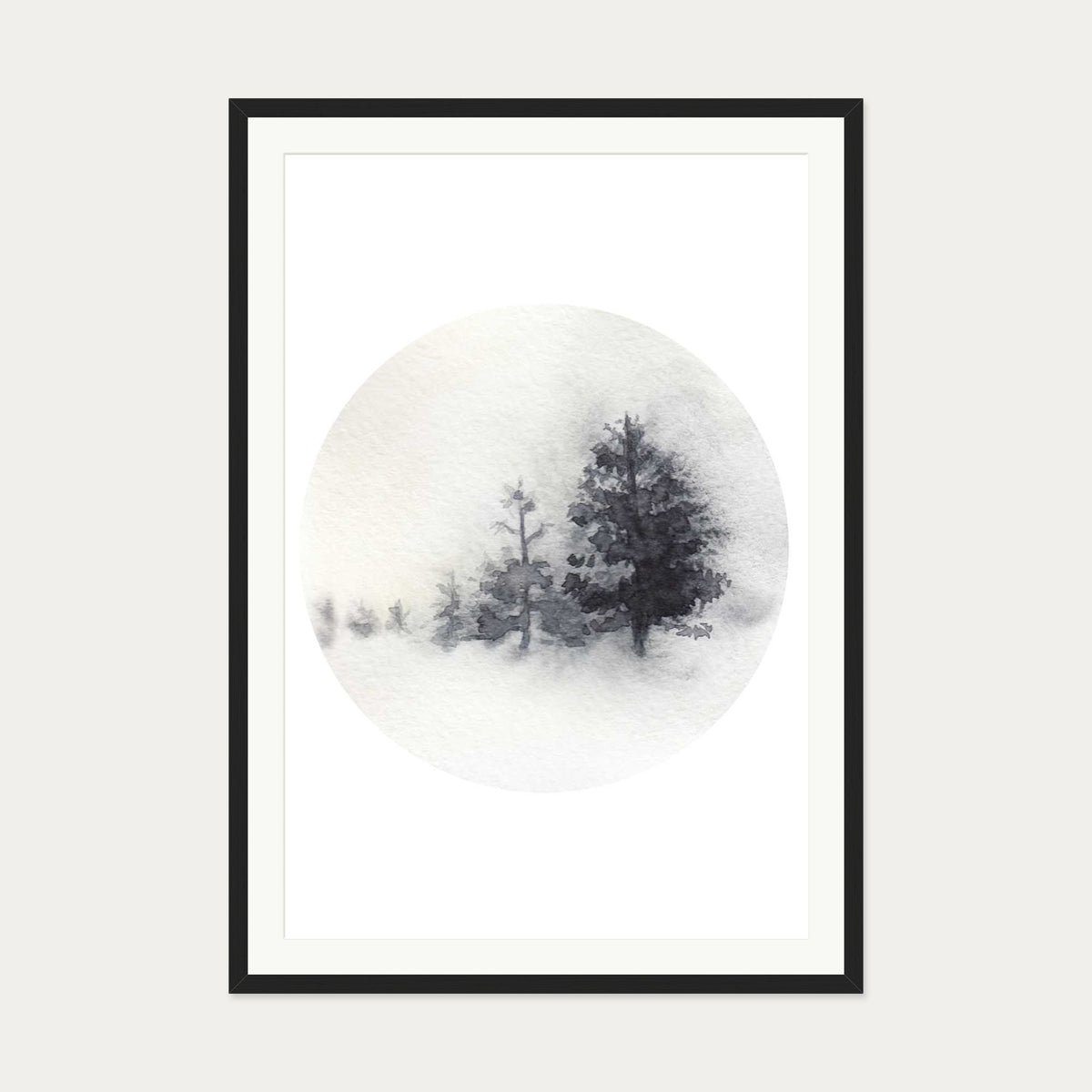 Watercolour Forest In Winter Art Print — 70 x 100 cm — Black Frame