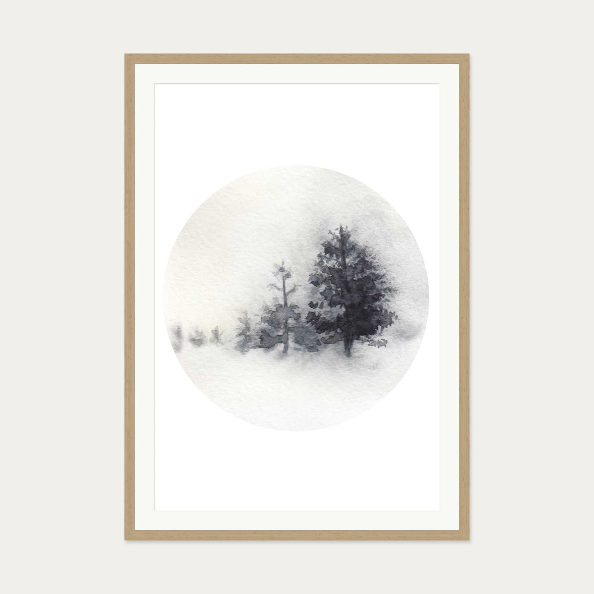 Watercolour Forest In Winter Art Print — 70 x 100 cm — Oak Frame