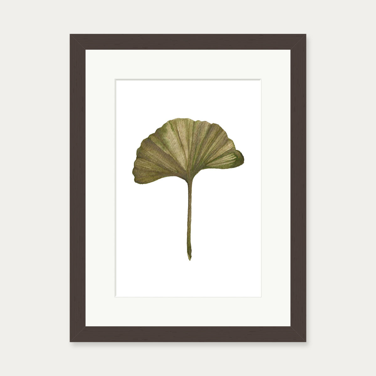 Watercolour Ginkgo Leaf Art Print — 30 x 40 cm — Brown Frame