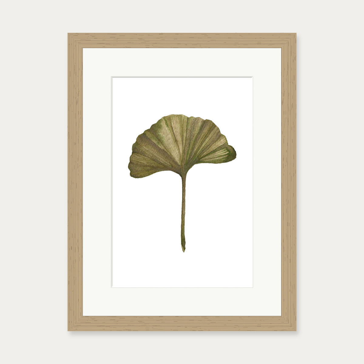 Watercolour Ginkgo Leaf Art Print — 30 x 40 cm — Oak Frame