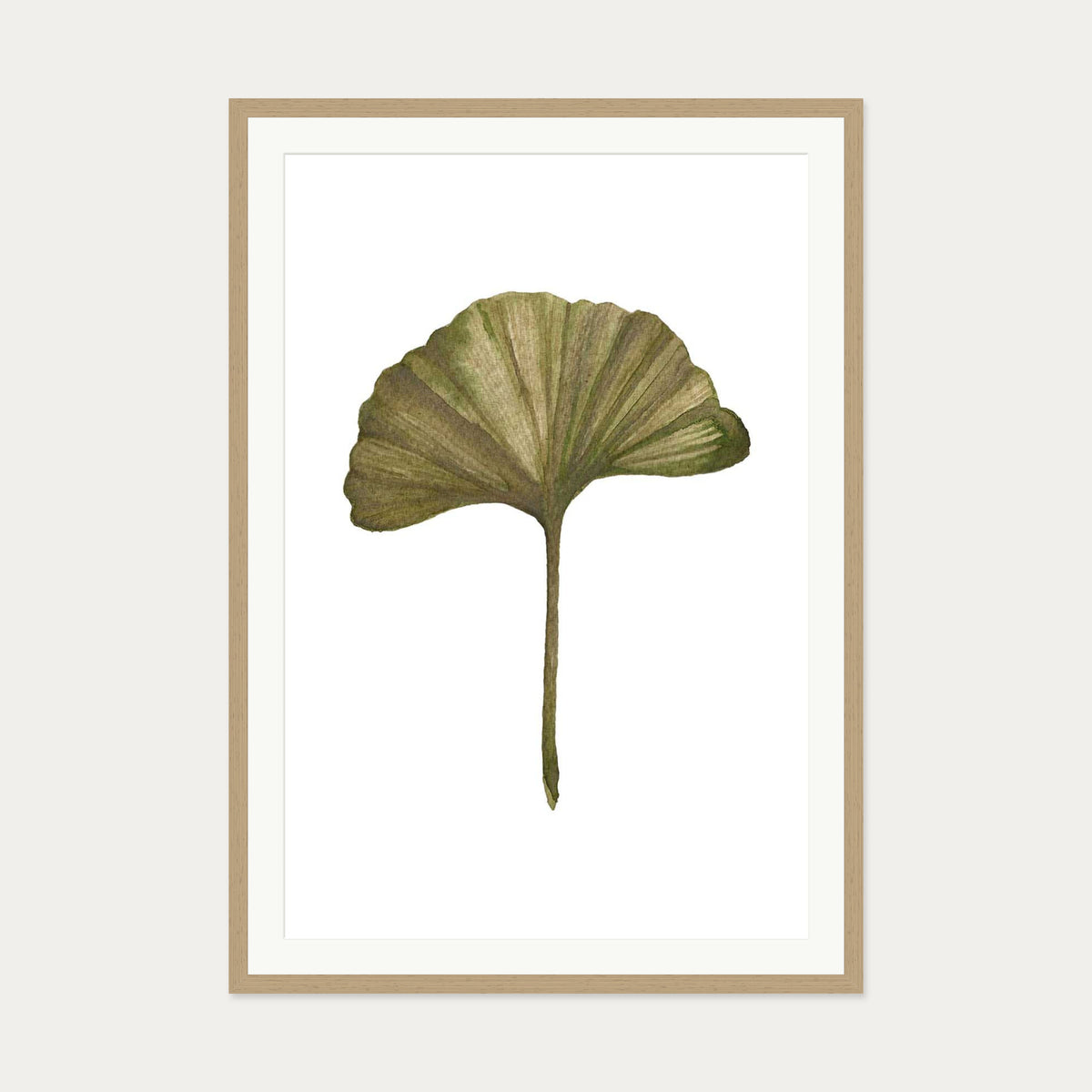 Watercolour Ginkgo Leaf Art Print — 70 x 100 cm — Oak Frame