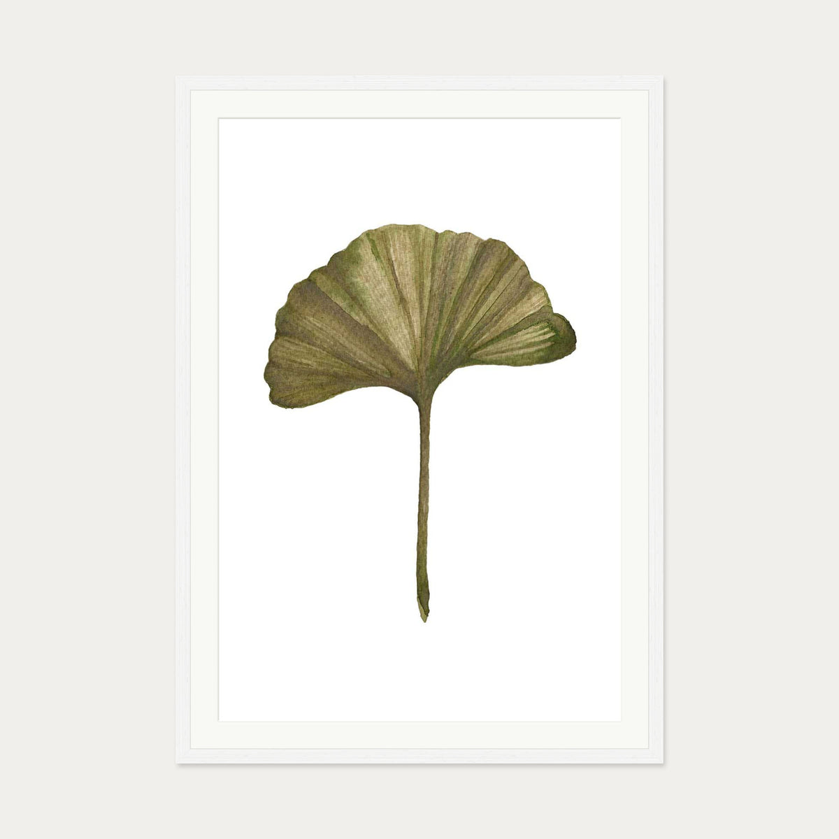 Watercolour Ginkgo Leaf Art Print — 70 x 100 cm — White Frame