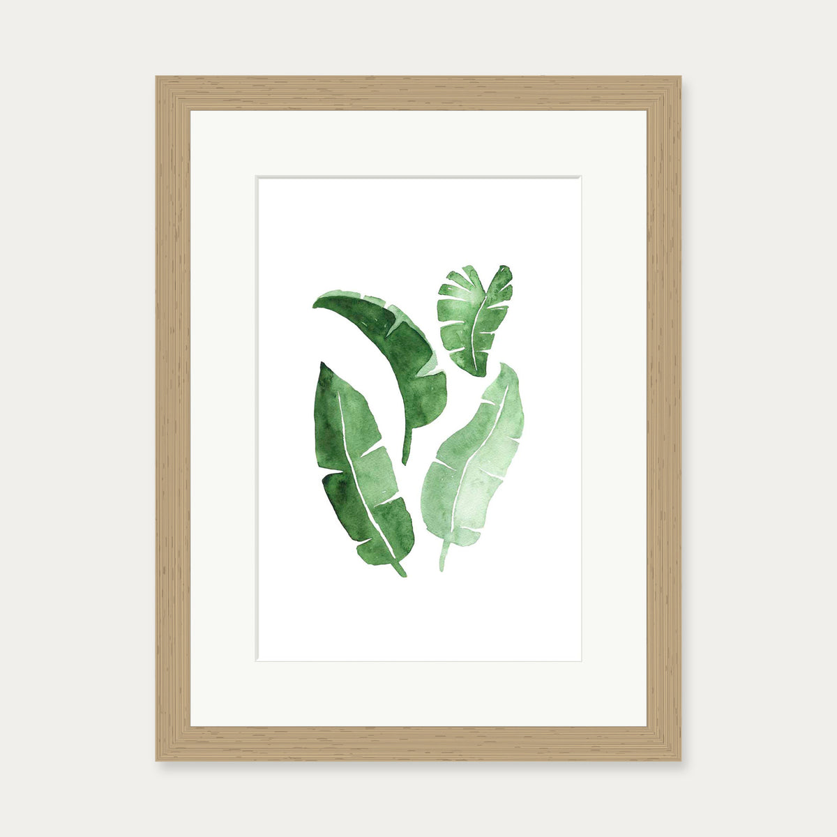 Watercolour Leaves Art Print — 30 x 40 cm — Oak Frame