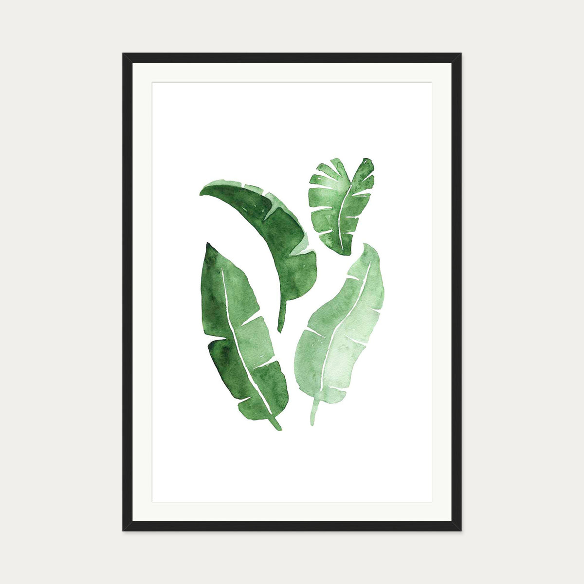Watercolour Leaves Art Print — 70 x 100 cm — Black Frame