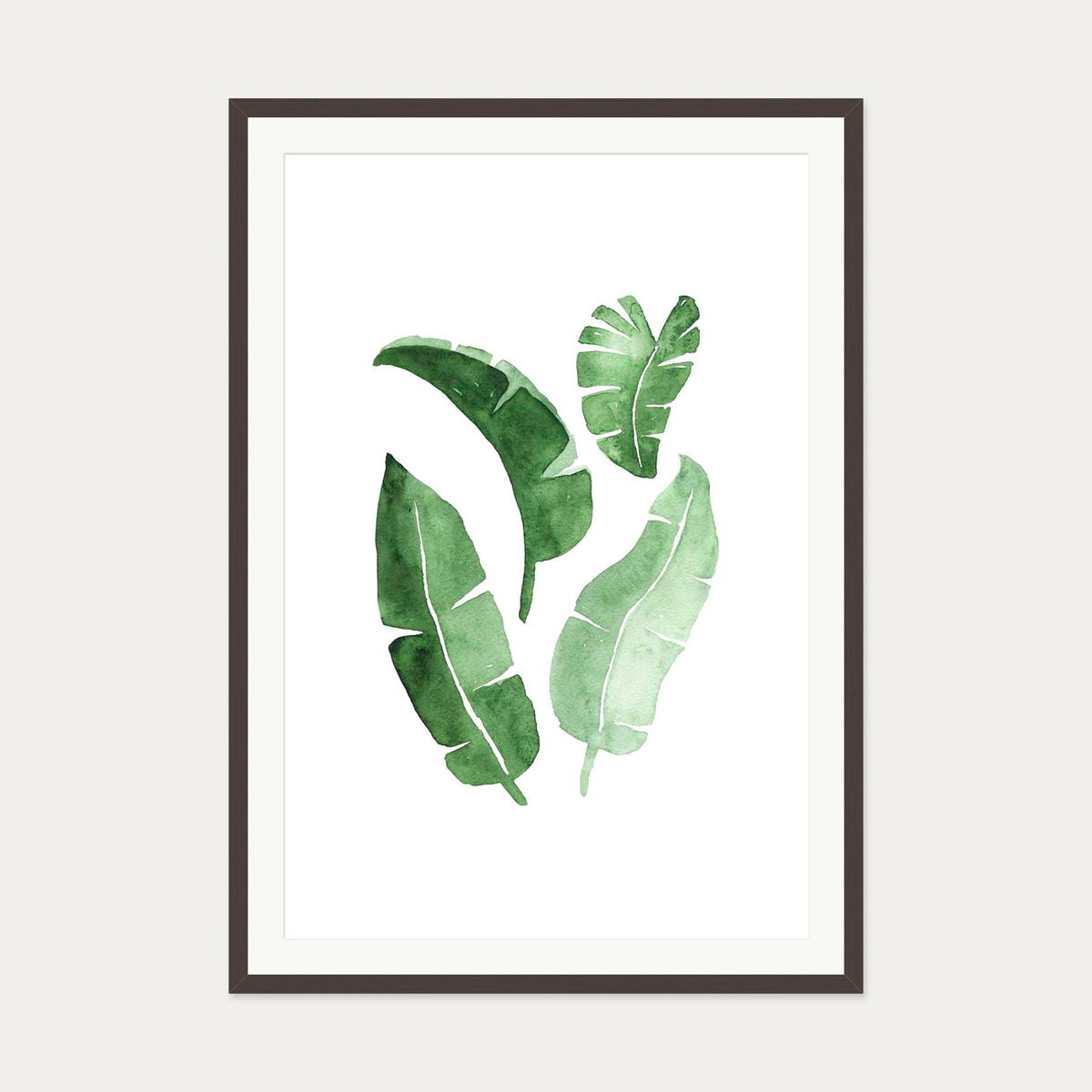 Watercolour Leaves Art Print — 70 x 100 cm — Brown Frame