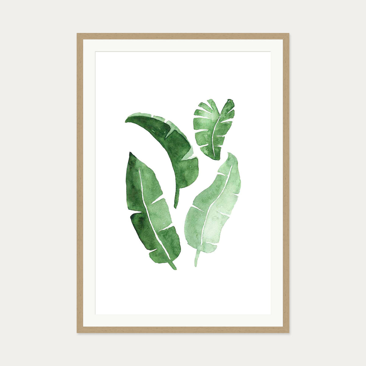 Watercolour Leaves Art Print — 70 x 100 cm — Oak Frame