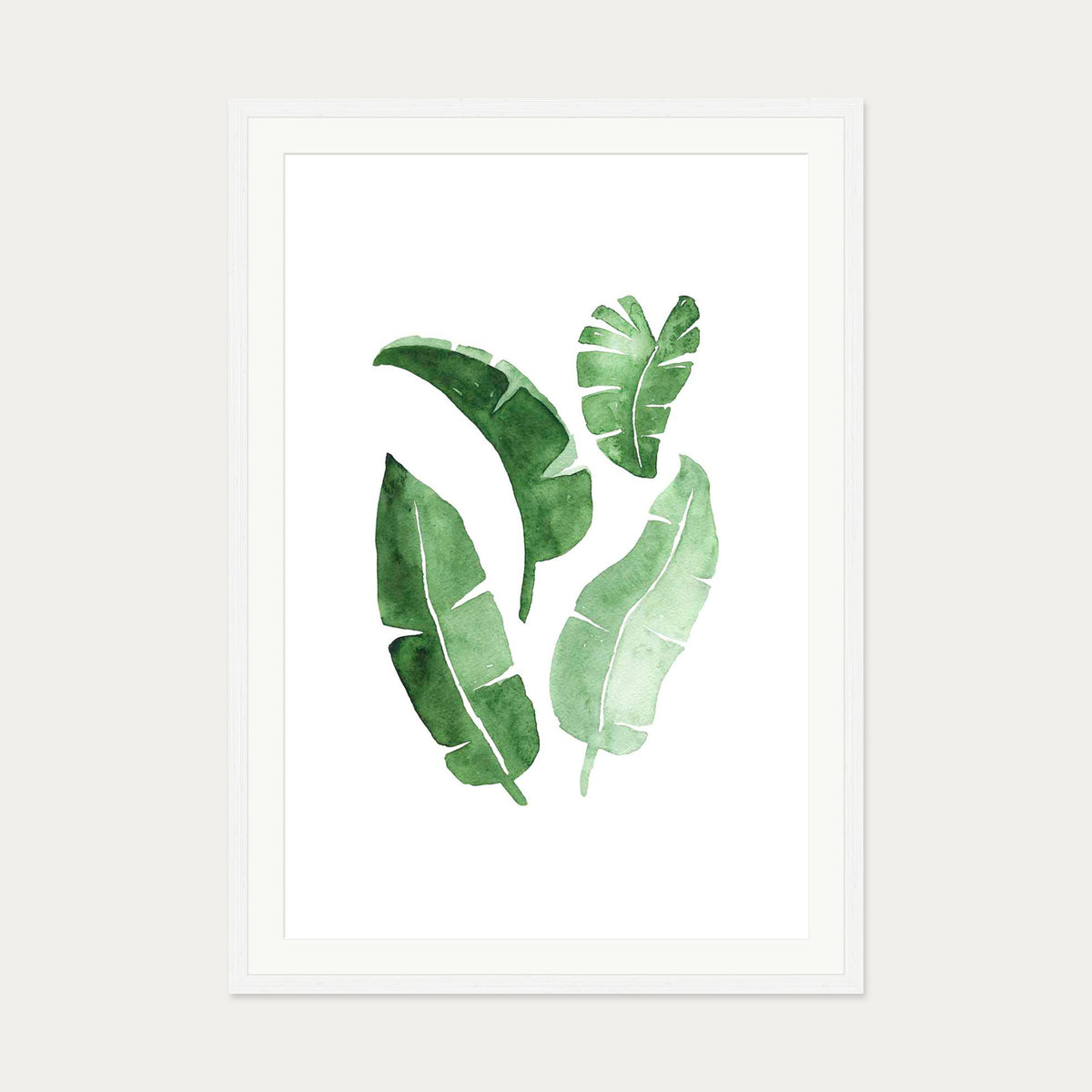 Watercolour Leaves Art Print — 70 x 100 cm — White Frame