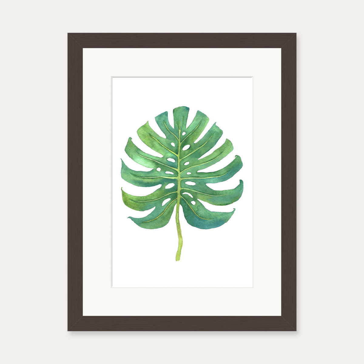 Watercolour Monstera Leaf Art Print — 30 x 40 cm — Brown Frame