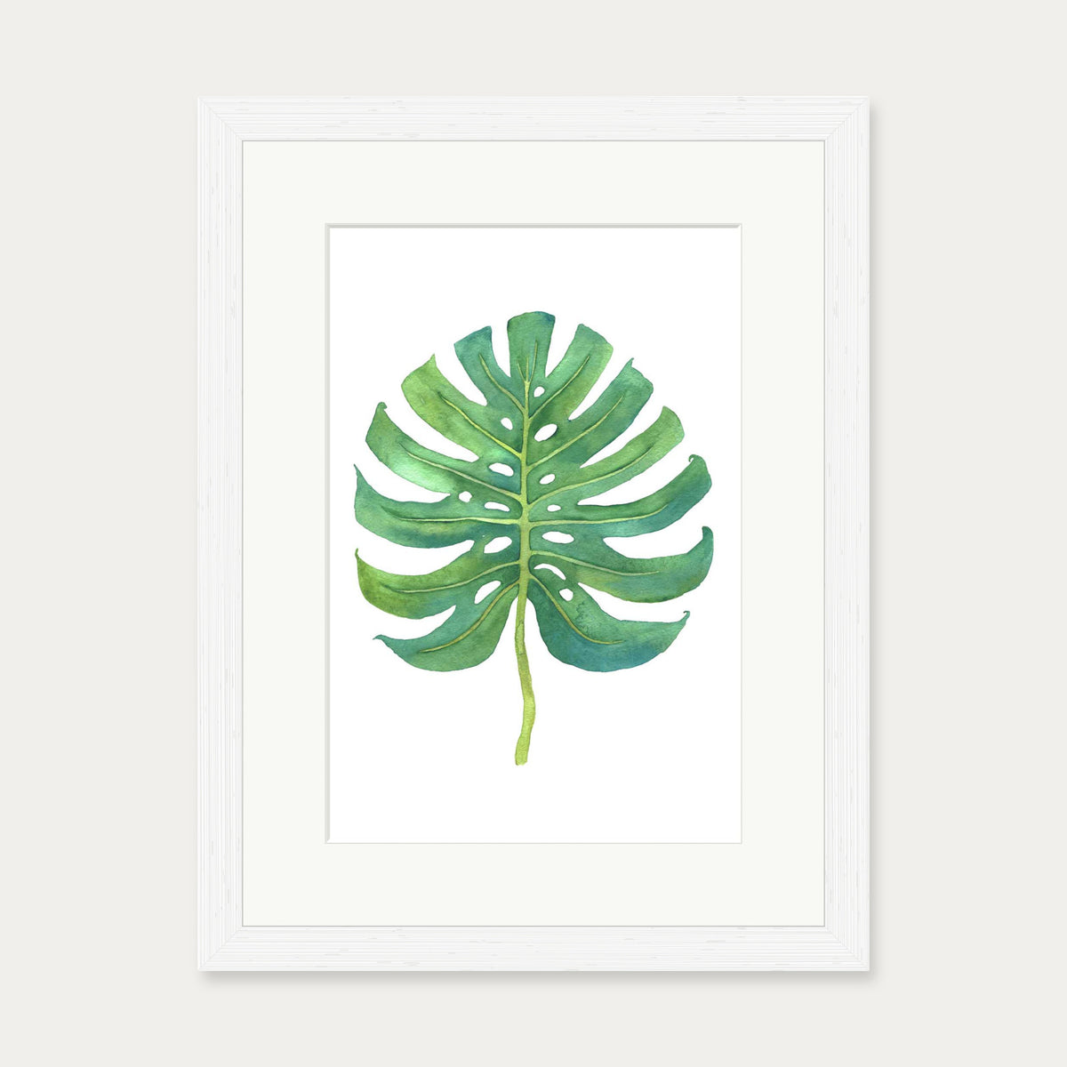 Watercolour Monstera Leaf Art Print — 30 x 40 cm — White Frame