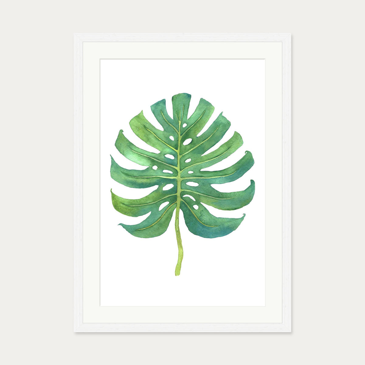 Watercolour Monstera Leaf Art Print — 50 x 70 cm — White Frame