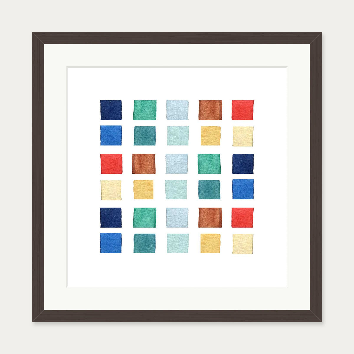 Watercolour Swatches Art Print — 50 x 50 cm — Brown Frame