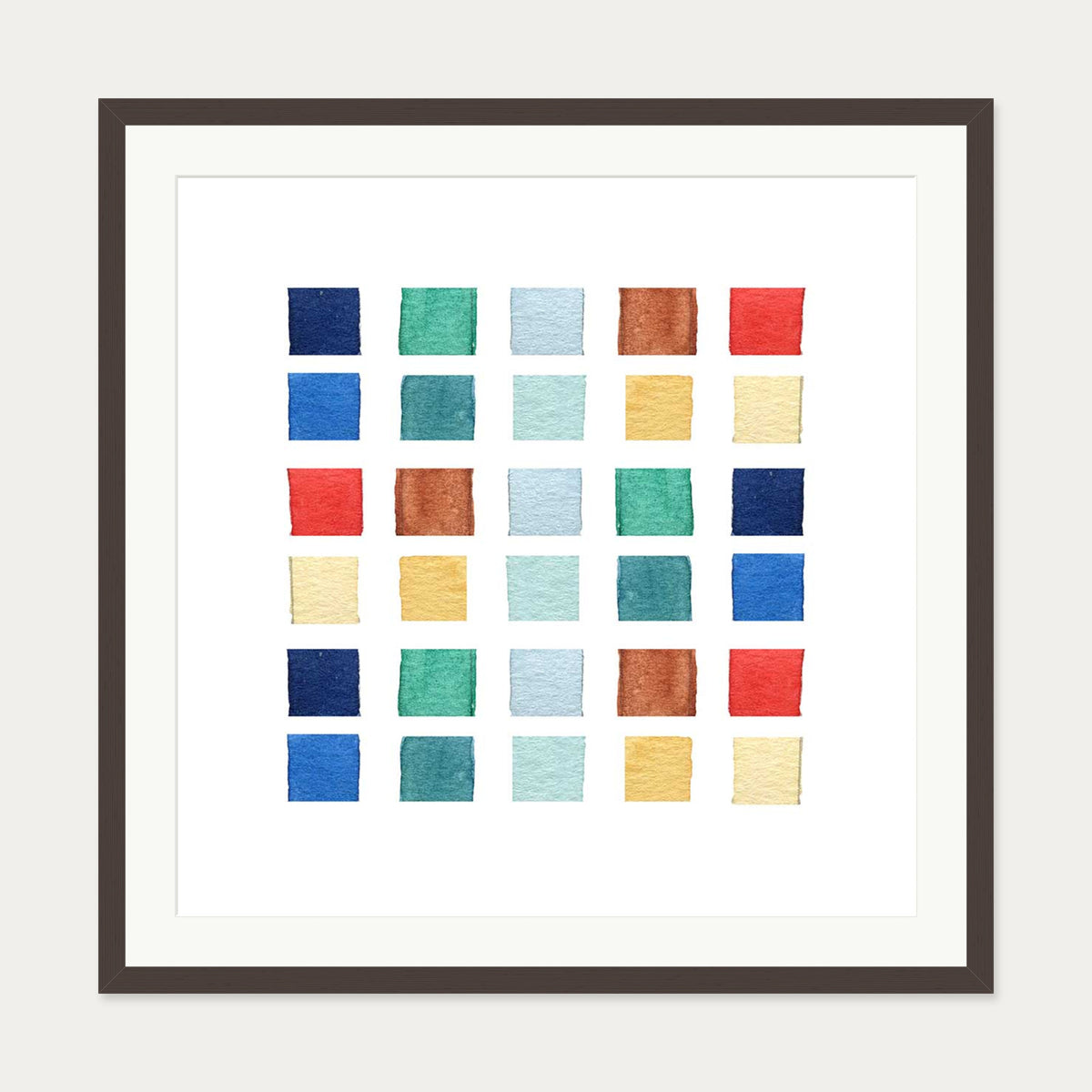 Watercolour Swatches Art Print — 70 x 70 cm — Brown Frame