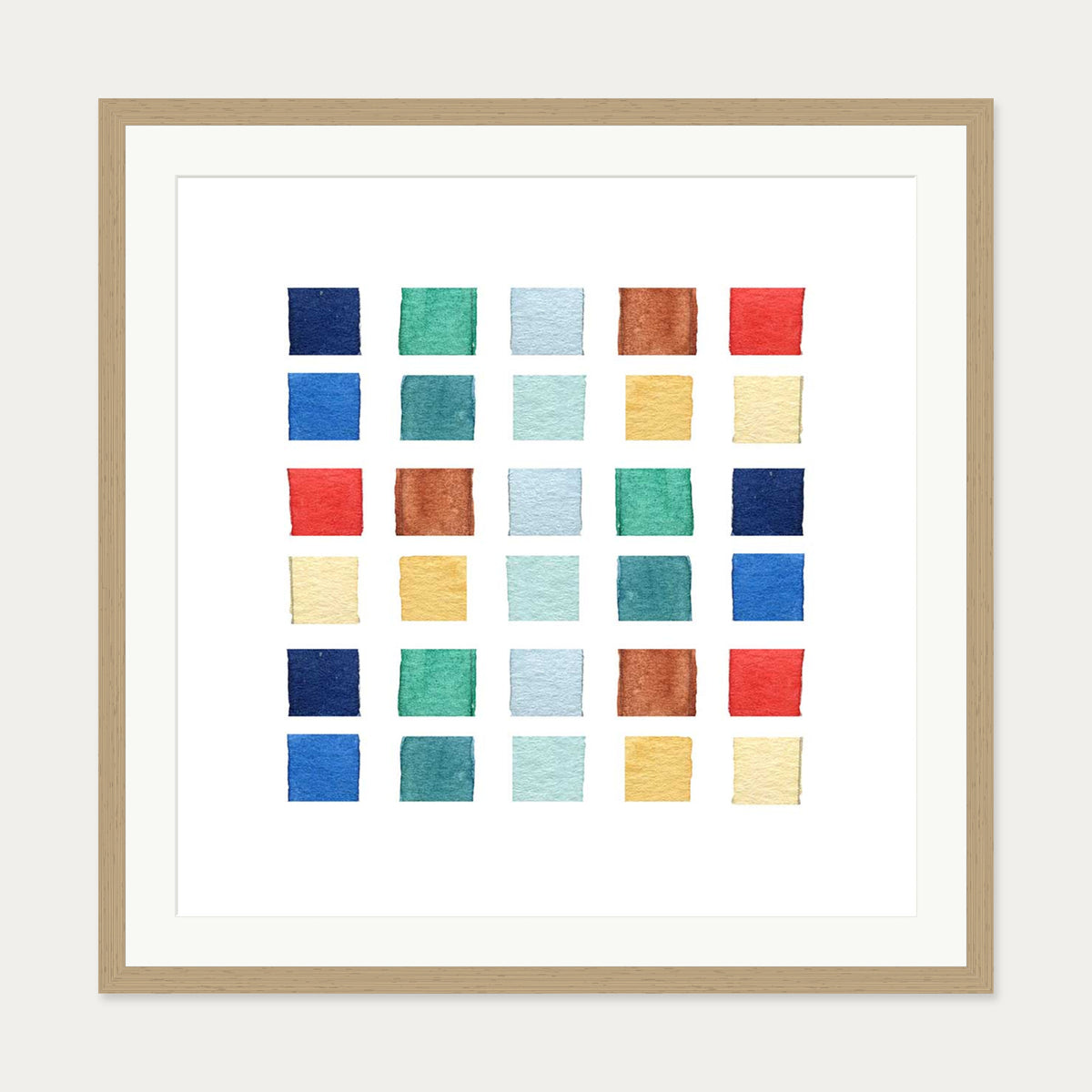 Watercolour Swatches Art Print — 70 x 70 cm — Oak Frame