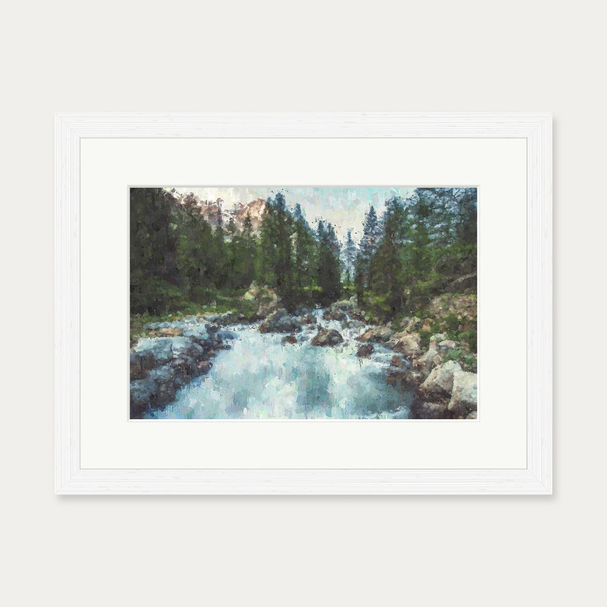 Waterfall In The Forest Art Print — 30 x 40 cm — White Frame
