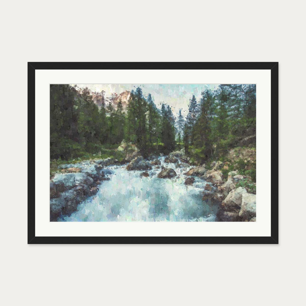 Waterfall In The Forest Art Print — 50 x 70 cm — Black Frame