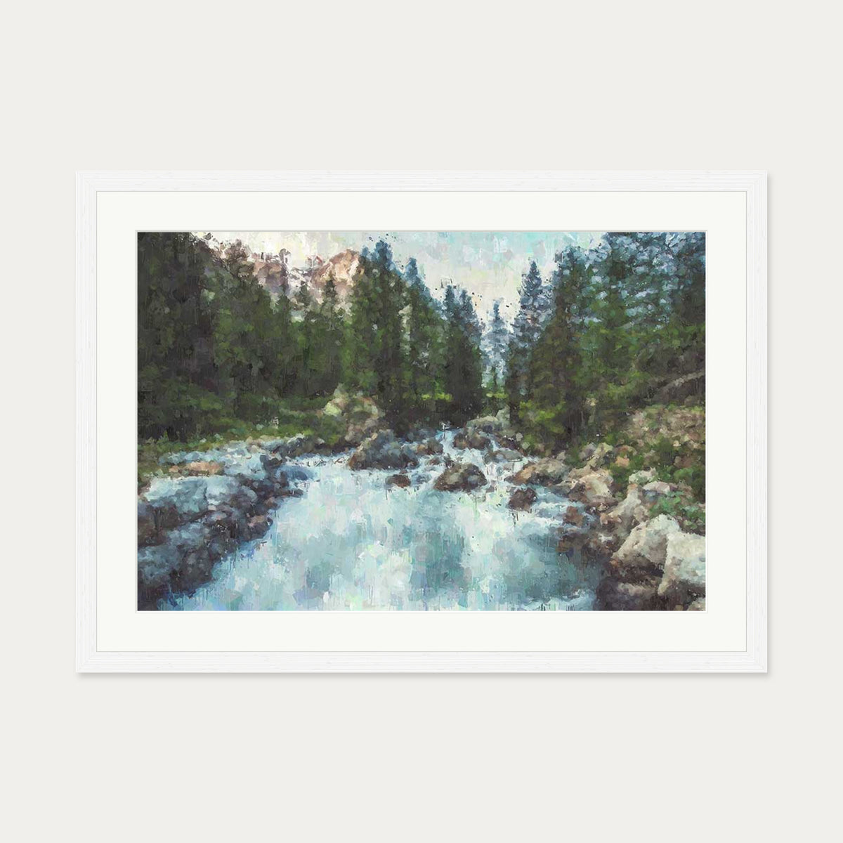 Waterfall In The Forest Art Print — 50 x 70 cm — White Frame