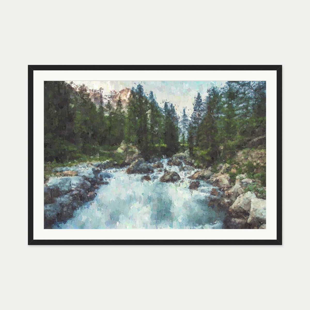 Waterfall In The Forest Art Print — 70 x 100 cm — Black Frame