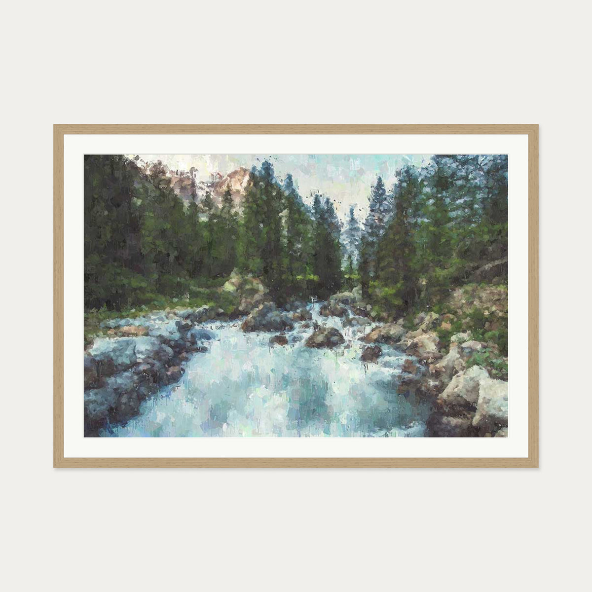 Waterfall In The Forest Art Print — 70 x 100 cm — Oak Frame