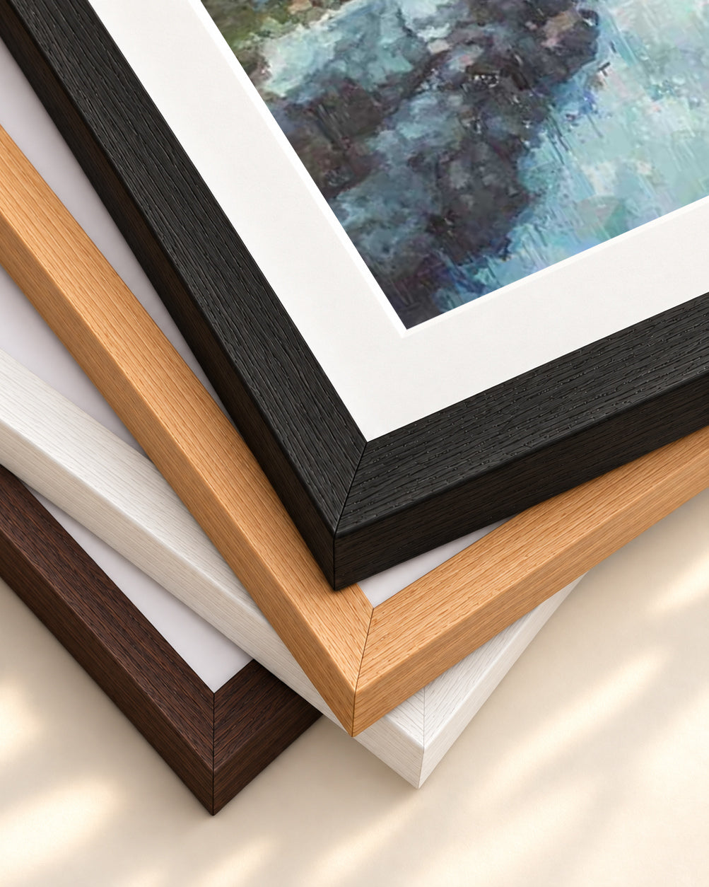 Waterfall In The Forest Art Print — framed print corner with 5 cm mount and bevel