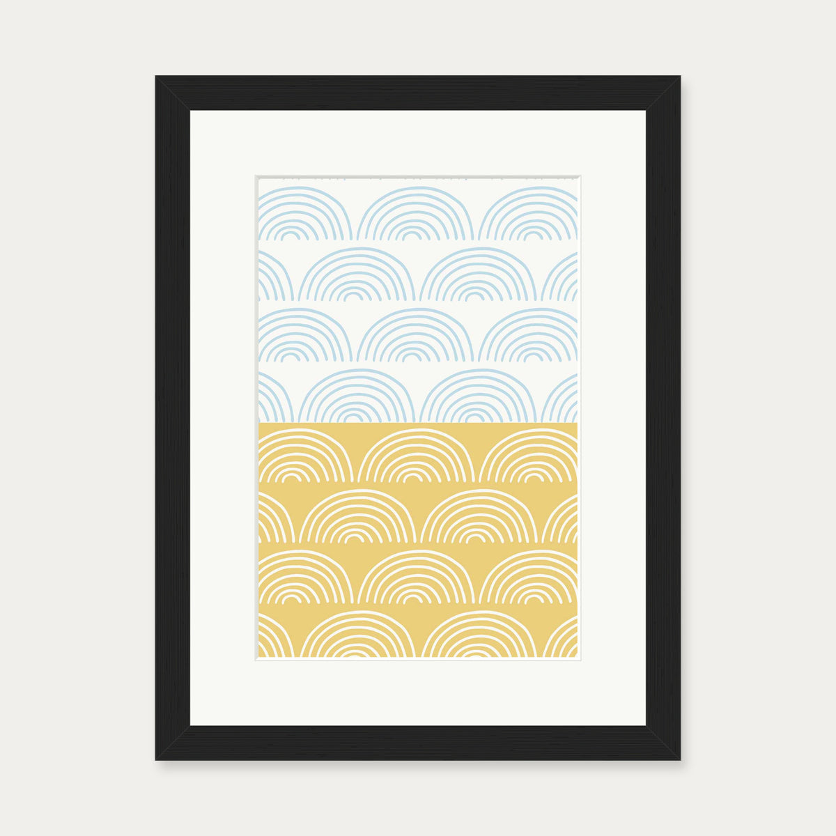 Waves Pattern Yellow & Blue Art Print — 30 x 40 cm — Black Frame