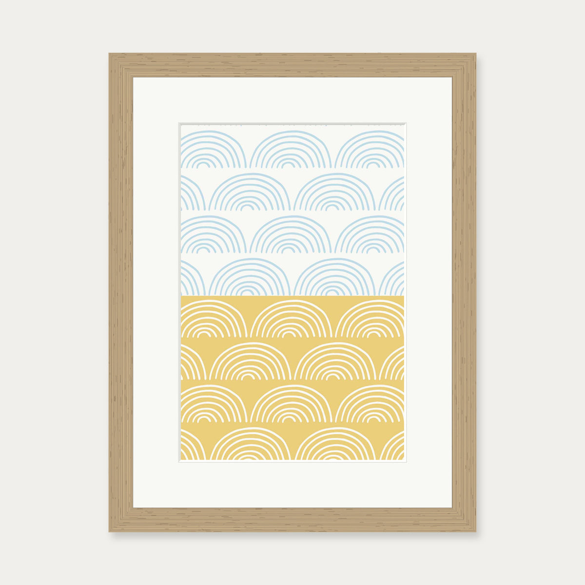 Waves Pattern Yellow & Blue Art Print — 30 x 40 cm — Oak Frame