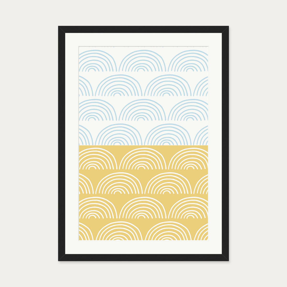 Waves Pattern Yellow & Blue Art Print — 50 x 70 cm — Black Frame