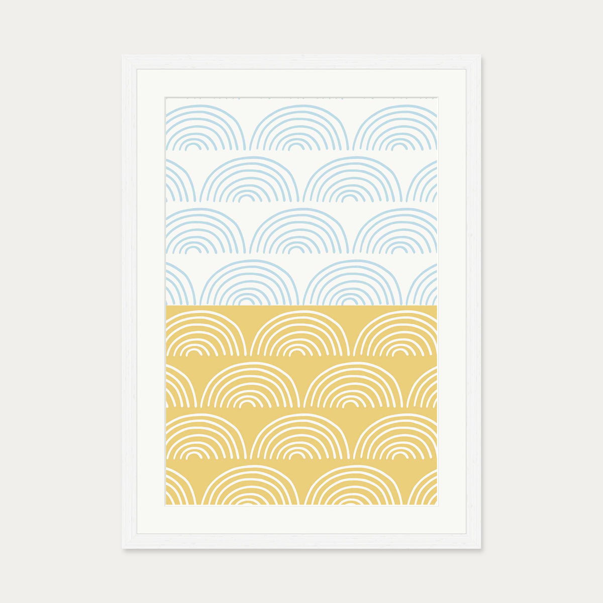 Waves Pattern Yellow & Blue Art Print — 50 x 70 cm — White Frame