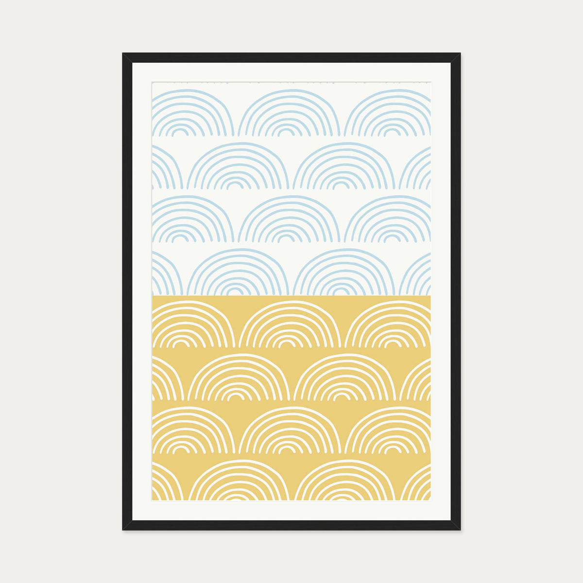 Waves Pattern Yellow & Blue Art Print — 70 x 100 cm — Black Frame