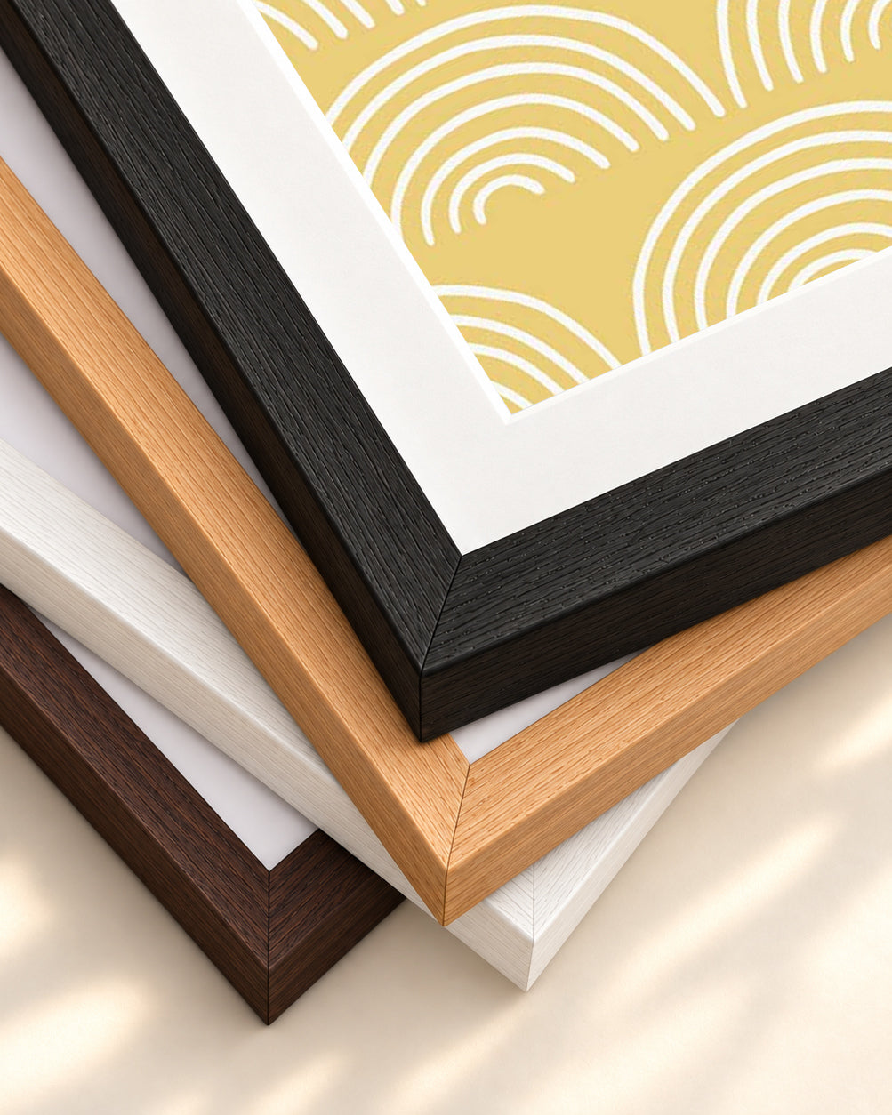Waves Pattern Yellow & Blue Art Print — framed print corner with 5 cm mount and bevel