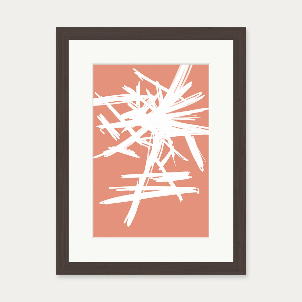 White And Orange Sketch Art Print — 30 x 40 cm — Brown Frame